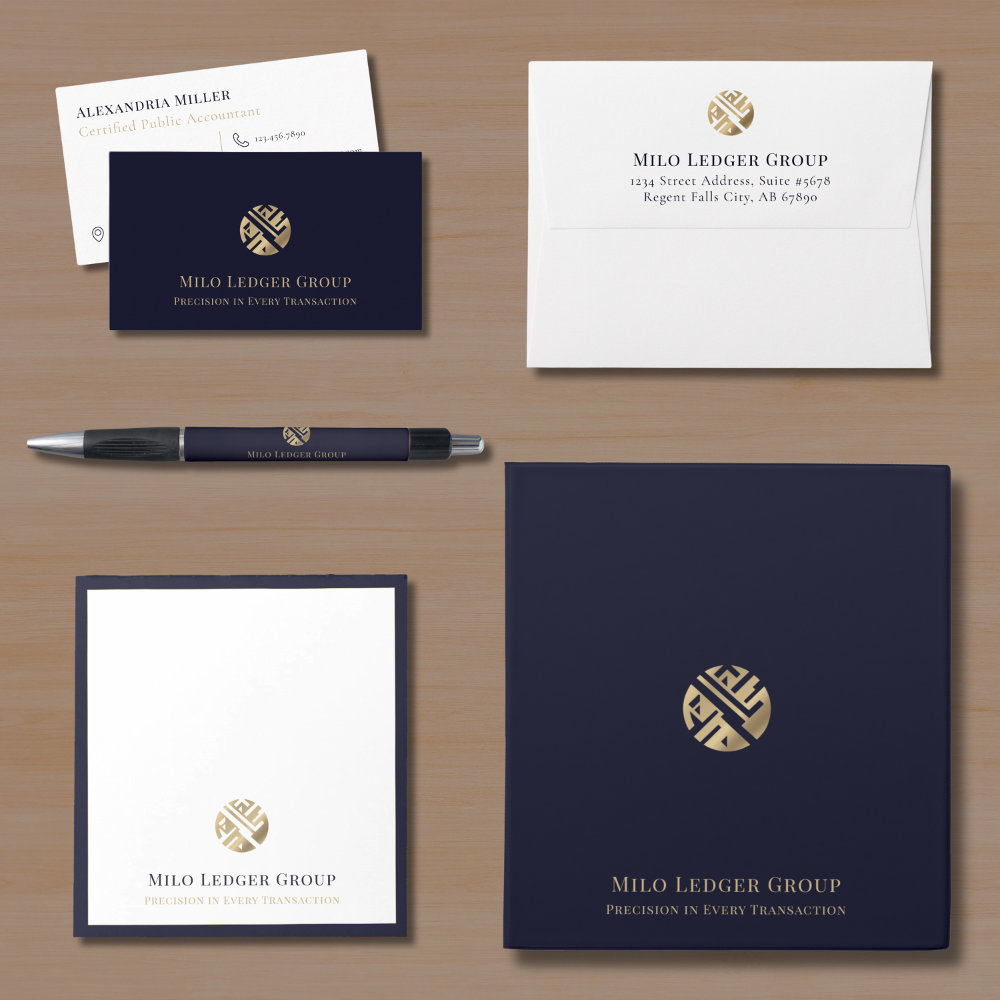 Modern Navy Geometric Logo Business Essentials