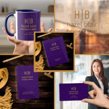 Modern Gold Monogram Logo Purple Squares Pattern 