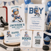 Hockey Teddy Bear Sports Baby Shower Suite