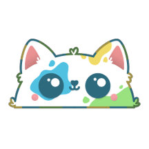 Cute Kawaii Cartoon White Cat with Paint Splatter