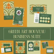 Green Art Nouveau Iris Floral Business Suite