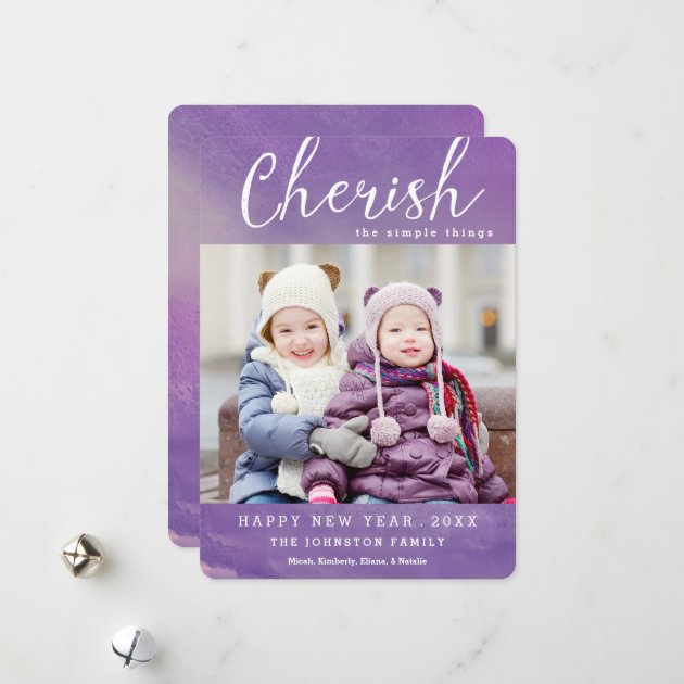Cherish New Year Photo Card / Purple