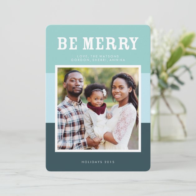 Be Merry | Blue Modern Color Block Photo Holiday