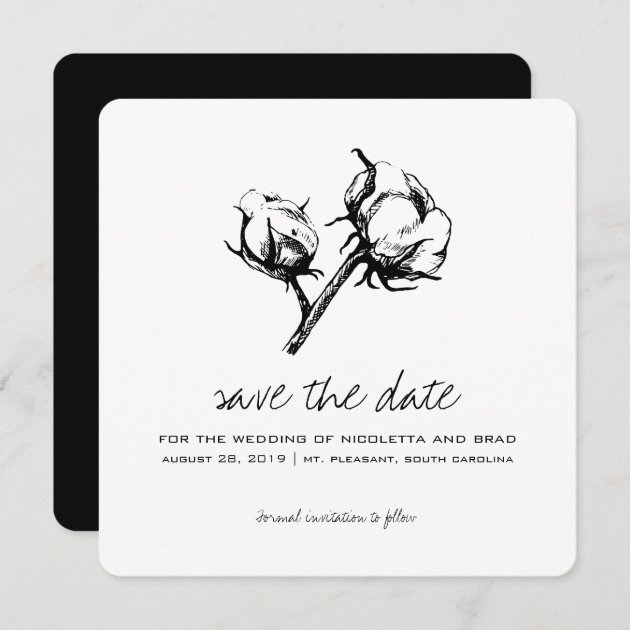 Cotton Plant Etching | Wedding Save The Date