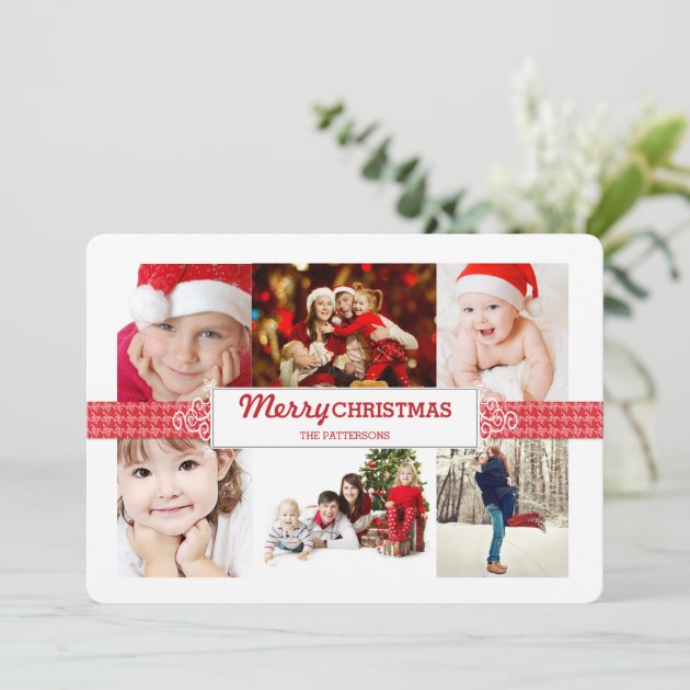 Classic Collage Merry Christmas Photo Greeting Holiday Card
