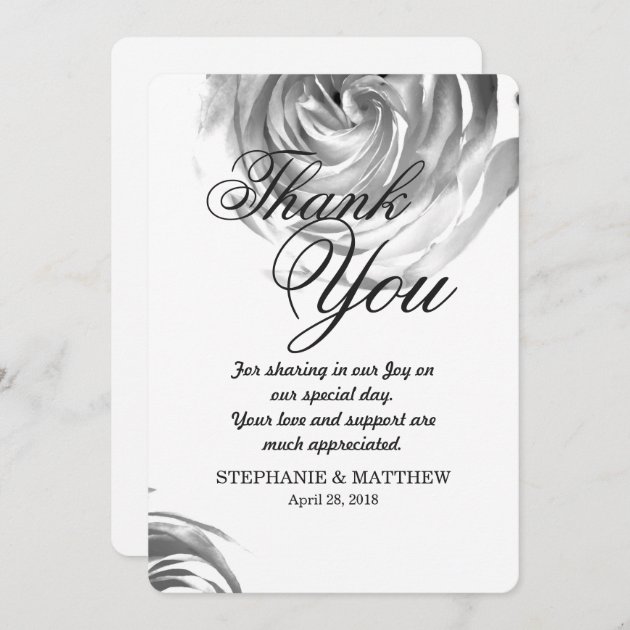 Elegant Pretty Black And White Rose Print Thank You Card