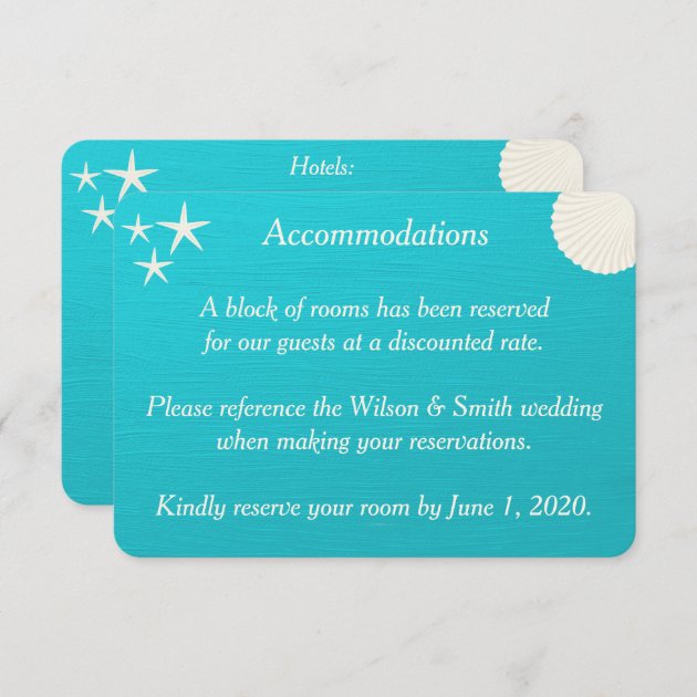 Shells On Beach Wedding Accommodations Cards