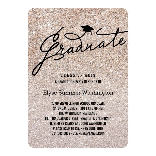 Bronze Glitter Stylish Graduate Grad Party Invite