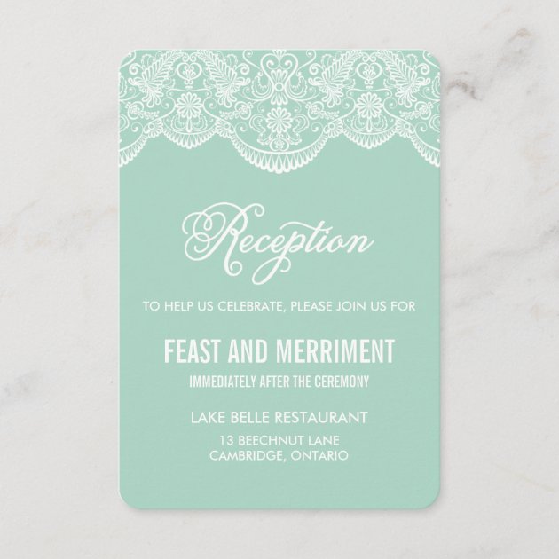 Mint Brocade Lace Wedding Reception Card