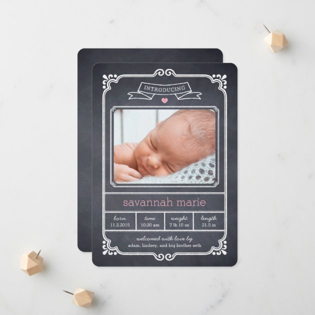 Chalked Frame Birth Announcement - Pink