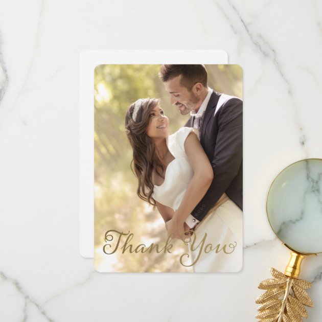 Photo Wedding Thank You, Faux Gold Foil Effect Thank You Card