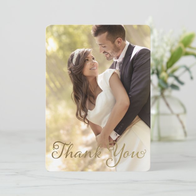 Photo Wedding Thank You, Faux Gold Foil Effect Thank You Card