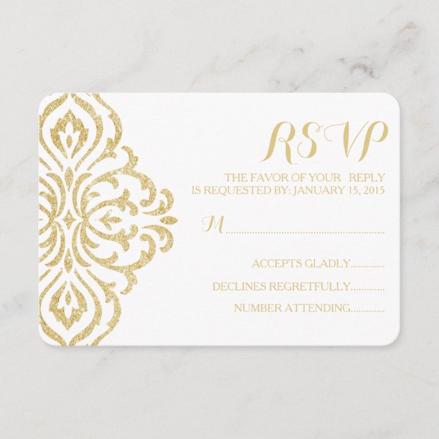 Gold Vintage Glamour Elegance Wedding RSVP Card