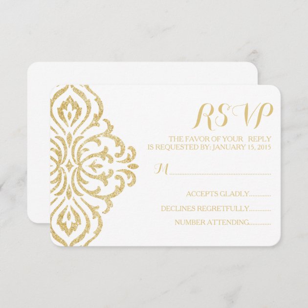 Gold Vintage Glamour Elegance Wedding RSVP Card