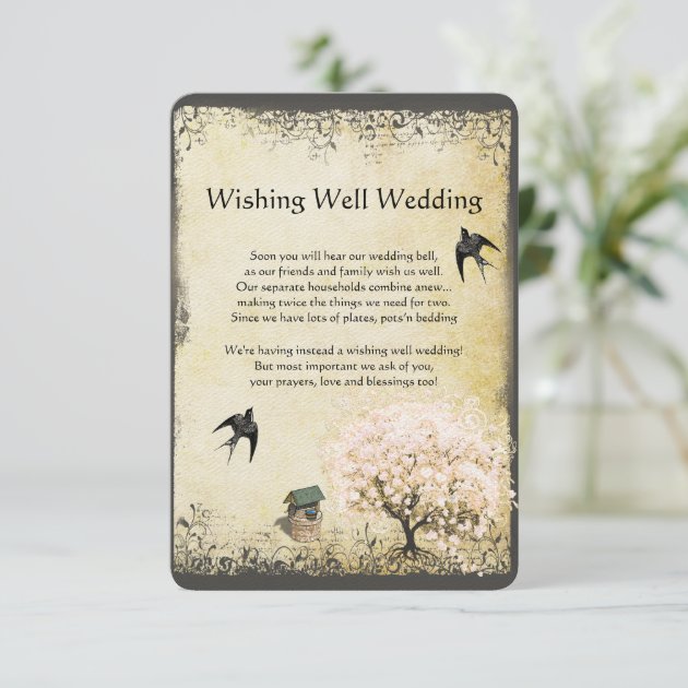 Heart Leaf Pink Tree Vintage Wishing Well Wedding Enclosure Card