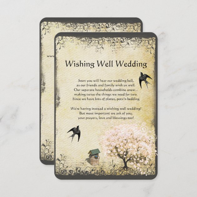 Heart Leaf Pink Tree Vintage Wishing Well Wedding Enclosure Card
