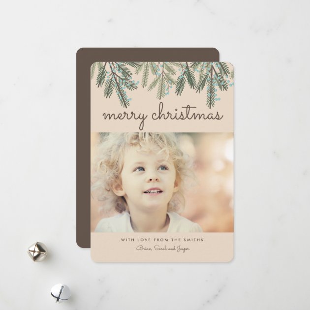 Pine Bough Merry Christmas Holiday Photo Card