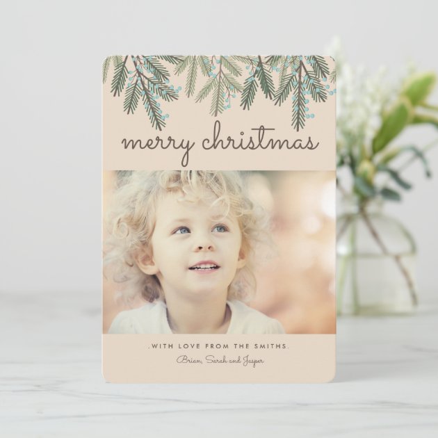 Pine Bough Merry Christmas Holiday Photo Card