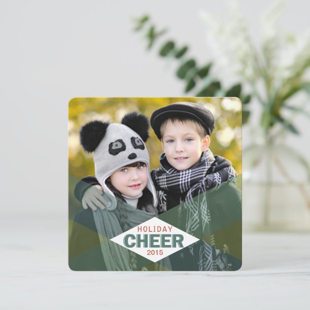 Holiday Cheer Green Plaid Photo Flat Cards