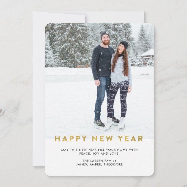 Modern Typography Faux Gold New Years Photo Card