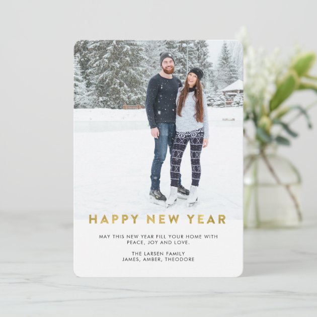 Modern Typography Faux Gold New Years Photo Card