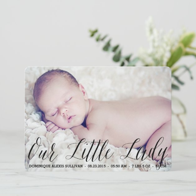 Our Little Lady Script Photo Birth Announcement