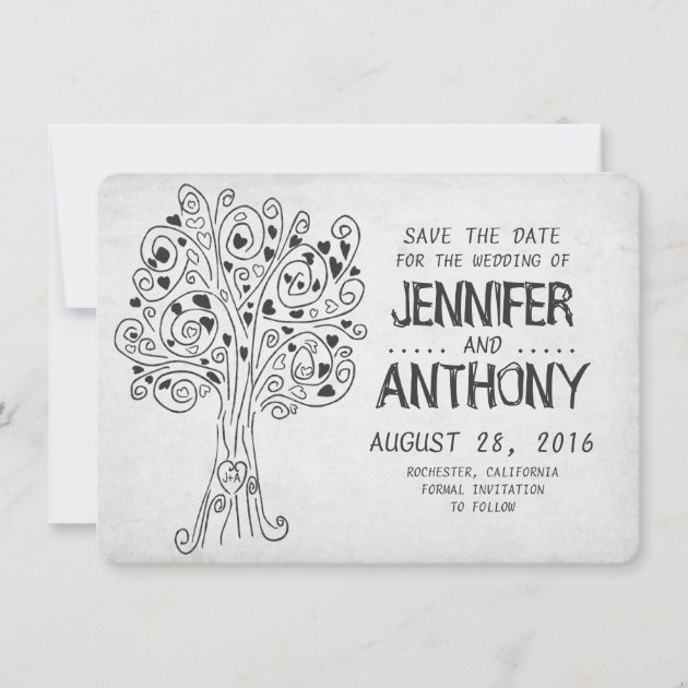 carved tree cute romantic save the date card