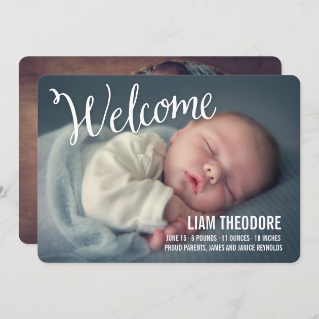 Hand Lettered Welcome Photo Birth Announcement