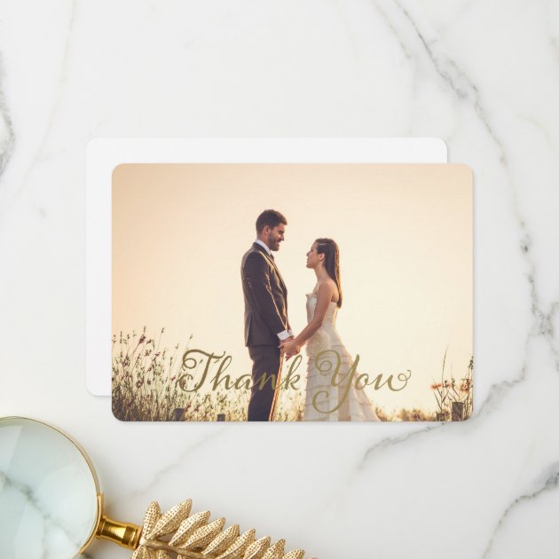 Wedding Photo Thank You Note, Faux Gold Effect