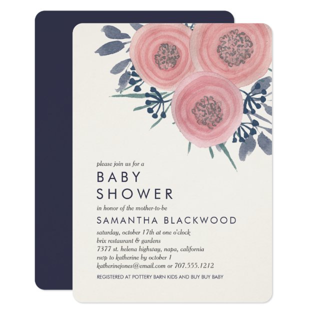 Blush Poppies Floral Baby Shower Invitation