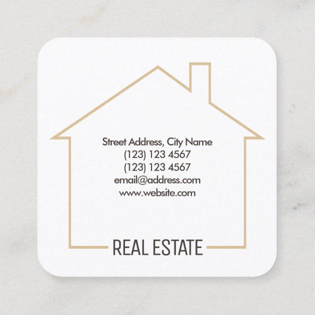 House shape tan frame square business card (back side)