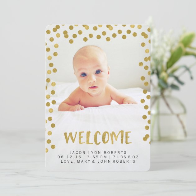 Welcome | Gold Modern Photo Birth Announcements