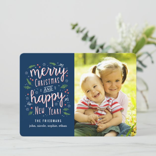 Merry Happy Editable Color Holiday Photo Cards
