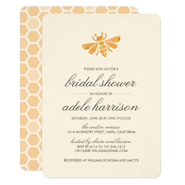 Golden Watercolor Bee Bridal Shower Invitation