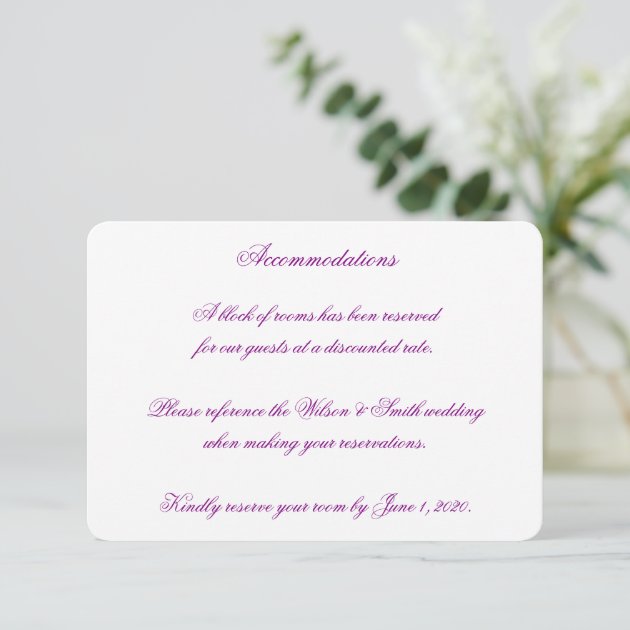 Purple Wedding Accommodations Cards