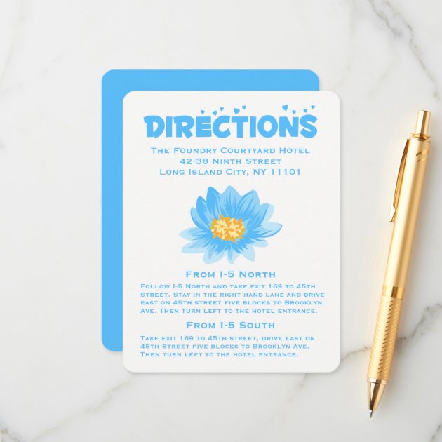 Floral Blue Turquoise Directions Watercolor Flower Enclosure Card