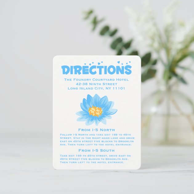 Floral Blue Turquoise Directions Watercolor Flower Enclosure Card