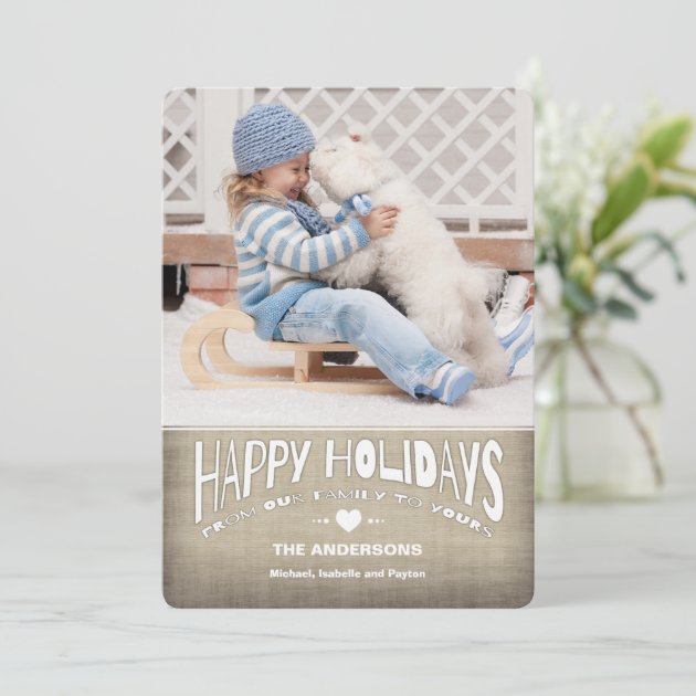 Happy Holidays Rustic Burlap Photo Greeting Holiday Card