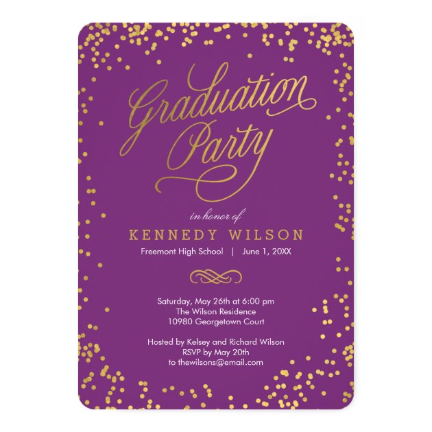 Shiny Confetti Graduation Party Invitation Plum
