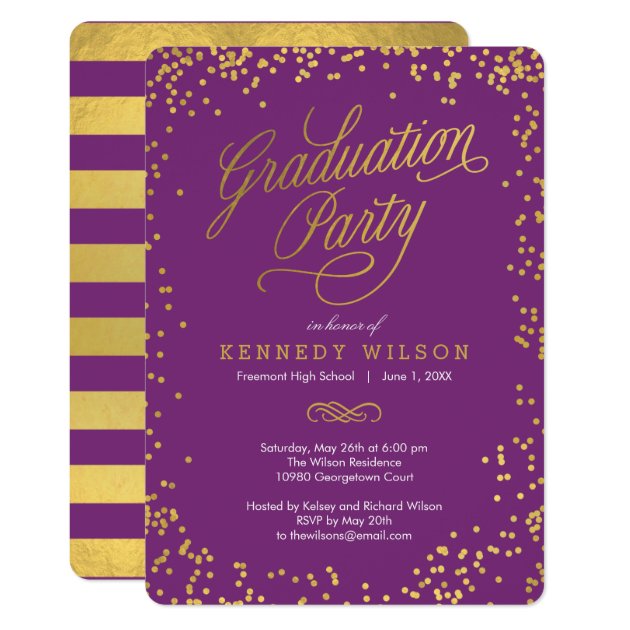 Shiny Confetti Graduation Party Invitation Plum