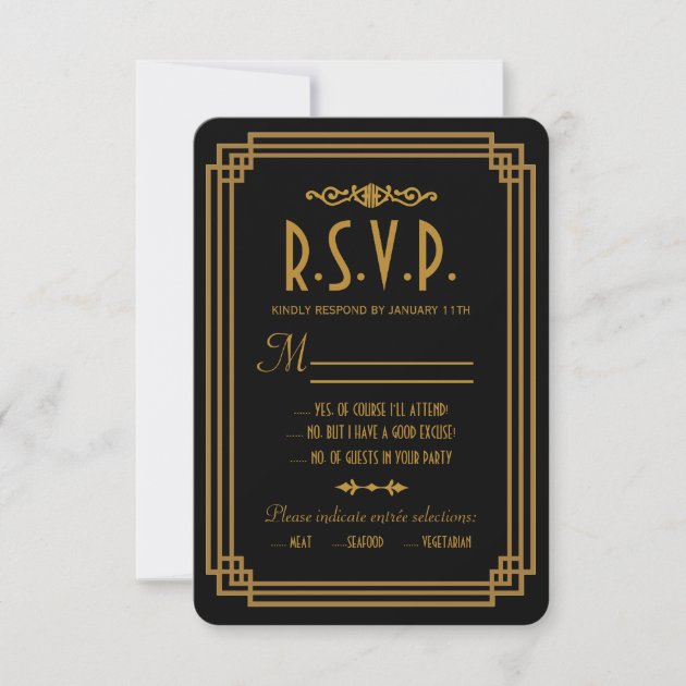 Simple Art Deco Black Wedding Response Cards