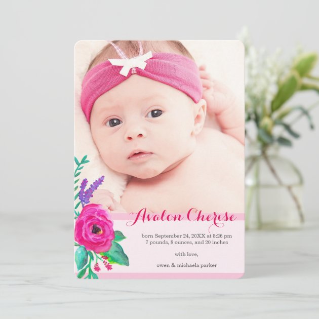 Fresh Florals Photo Birth Announcement