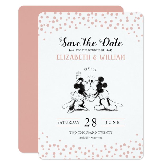 Mickey & Minnie | Pink Confetti Save the Date Invitation