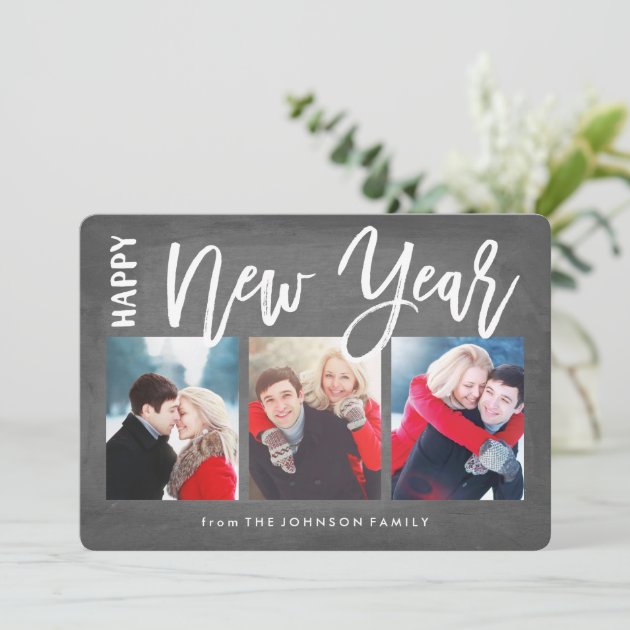 Brushed New Year Chalkboard Collage 3 Photo Card