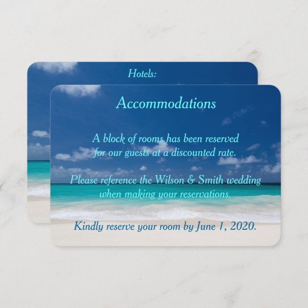 Blue Beach Wedding Accommodations Cards