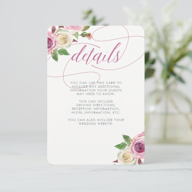 Stylish Roses And Chic Gray Stripes Guest Details Enclosure Card