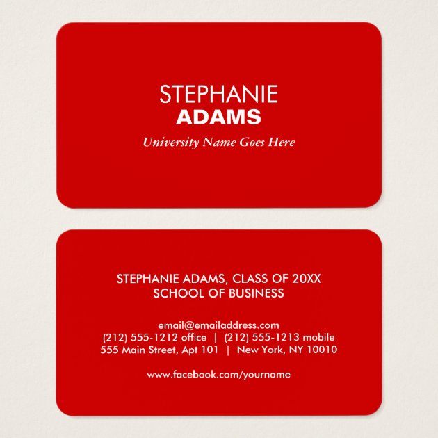 Simple And Modern Red Graduate Student University Business Card