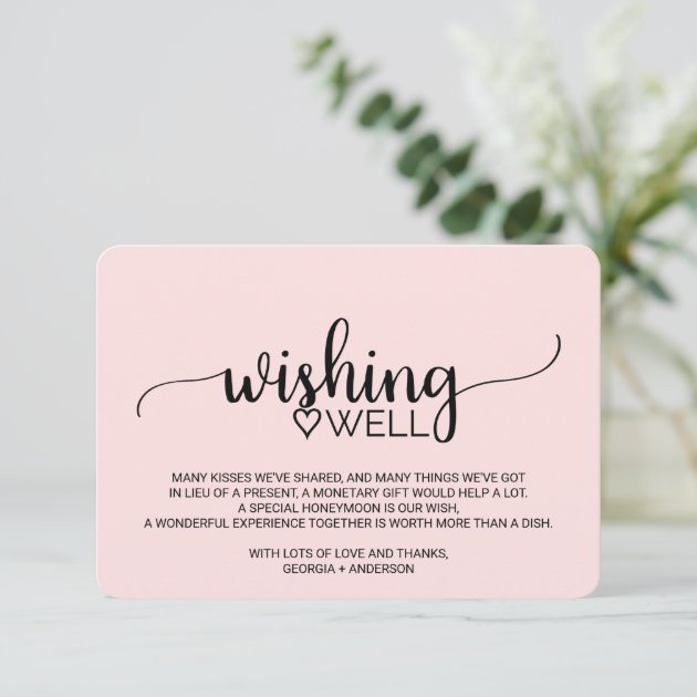Blush Pink Simple Calligraphy Wedding Wishing Well Enclosure Card