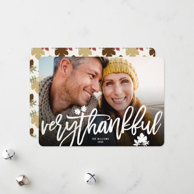Thanksgiving Fall Leaves Brushed Script Photo Card