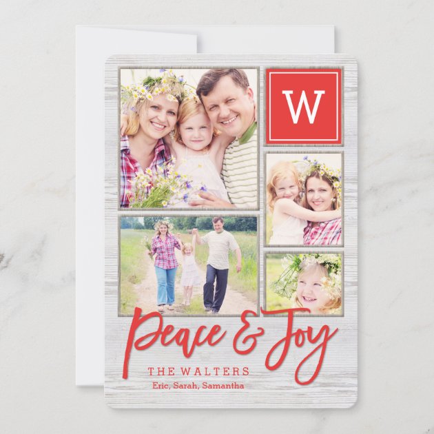 Peaceful Monogram Holiday Photo Collage Card